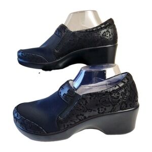 Alegria ERY461 Stretch Clogs Womens 40 Morning Glory Black Tooled Leather 9.5/10